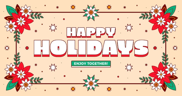 Hand Drawn Flat Happy Holidays Horizontal Banner – Free Download