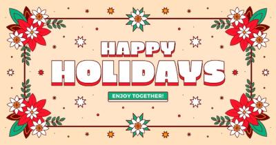 Hand Drawn Flat Happy Holidays Horizontal Banner – Free Download