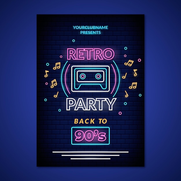 Retro Neon Party Poster – Download Free Stock Photo