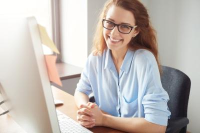 Happy Successful Businesswoman in Blue Shirt and Glasses – Free Stock Photo, Download Free