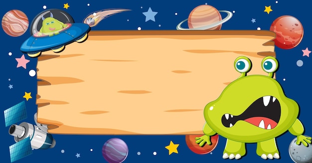 Alien Monster on Outer Space Wooden Border Frame – Free Download