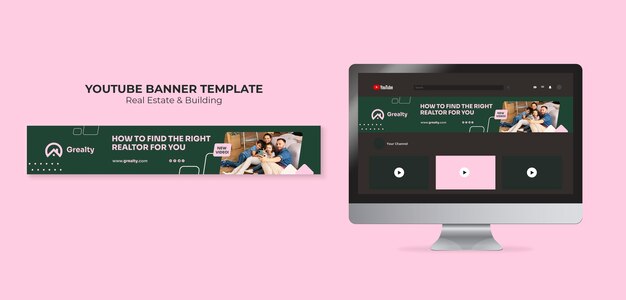 Flat Design Real Estate YouTube Banner Template – Free Download