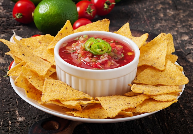 Mexican Nacho Chips and Salsa Dip in a Bowl – Free to Download