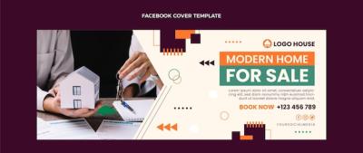 Flat Design Geometric Real Estate Facebook Cover – Download Free Stock Photo