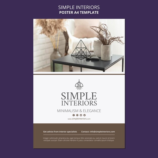 Simple Interiors Poster Template Featuring Stylish Furniture – Free Download