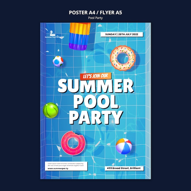 Pool Party Poster Design Template – Free Download