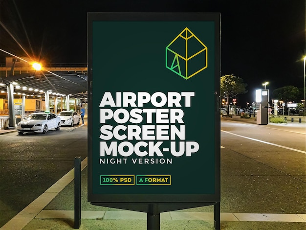 Nighttime Airport Street Billboard Mockup – Free Download