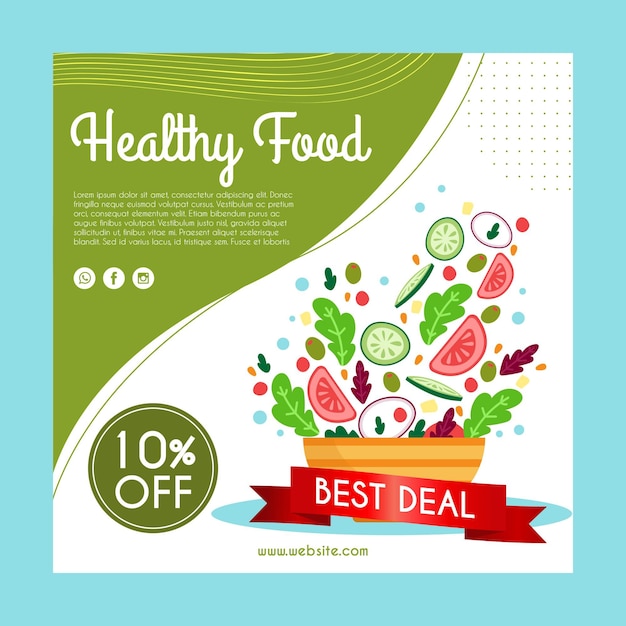 Healthy Food Square Flyer Template for Restaurant – Free Download