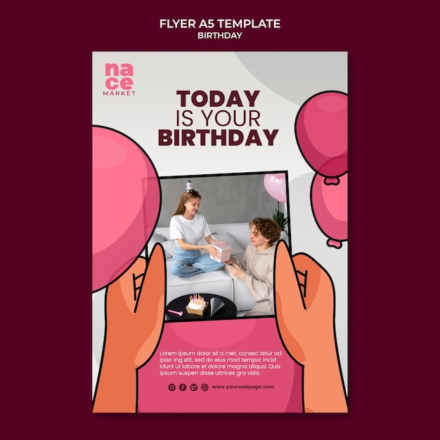 Birthday Celebration Poster Template in Flat Design – Download Free Stock Photo