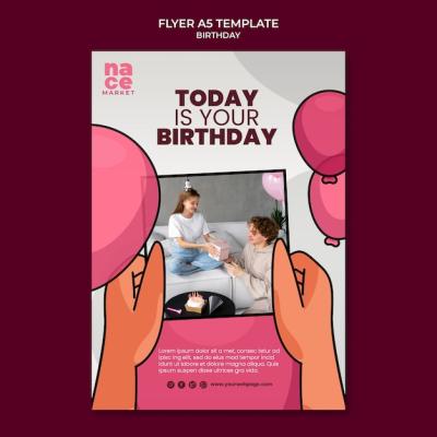 Birthday Celebration Poster Template in Flat Design – Download Free Stock Photo