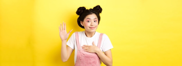 Cute Asian Girl with Makeup Raising Hand and Sharing Truth – Free Stock Photo, Download for Free