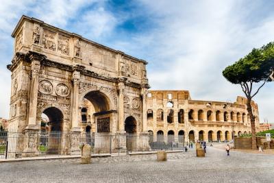 Arch of Constantine and The Colosseum in Rome, Italy – Free Stock Photo for Download