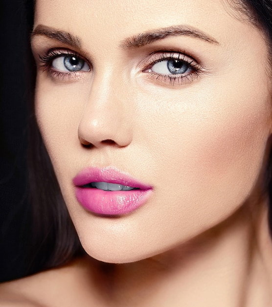 Glamorous Close-Up Beauty Portrait of a Caucasian Woman with Pink Lips – Free Download