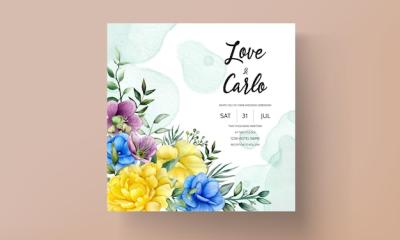 Wedding Invitation Design Featuring Watercolor Flowers and Leaves – Free Download