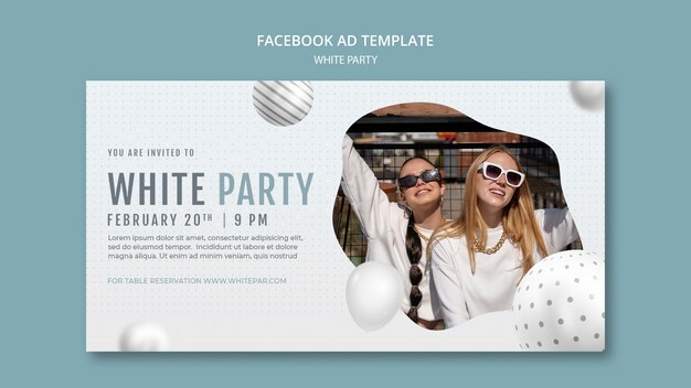 White Party Social Media Promo Template Featuring Balloons and Spheres – Free Download