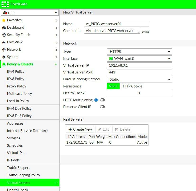 Using a Fortinet FortiGate as Reverse Proxy for PRTG All the Config 