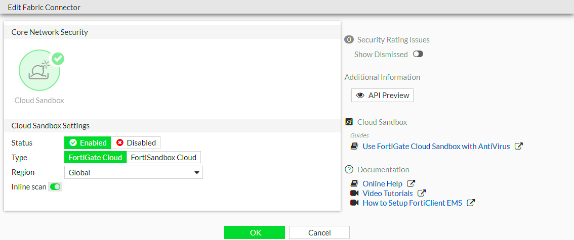 Inline scanning with FortiGuard AIBased Sandbox Service 721 