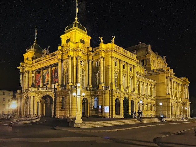 Closeup Shot of the Croatian National Theatre in Zagreb at Night – Free Stock Photo for Download