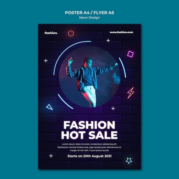 Neon Vertical Poster Template for Clothing Store Sale – Free Download