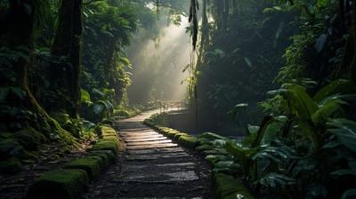 A Narrow Winding Path Through the Jungle Shrouded in Mist – Free Download