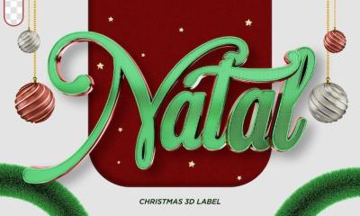 3D Merry Christmas Label for Compositions Natal in Brazil – Free Download