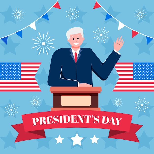 Flat Design President’s Day Event Promo Featuring Illustrated Smiley Man – Free Download