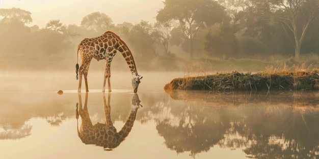 Giraffe Drinking at Dawn – Free Stock Photo for Download