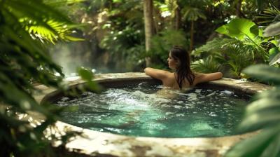 A Stunning Young Woman in a Luxurious Outdoor Spa Swimming Pool – Free Download