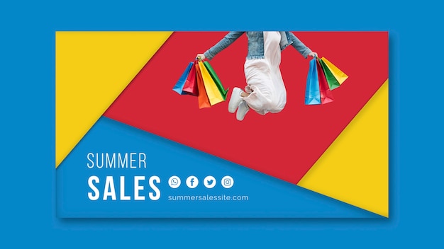 Colorful Triangular Shapes Summer Sales Banner Template – Free to Download