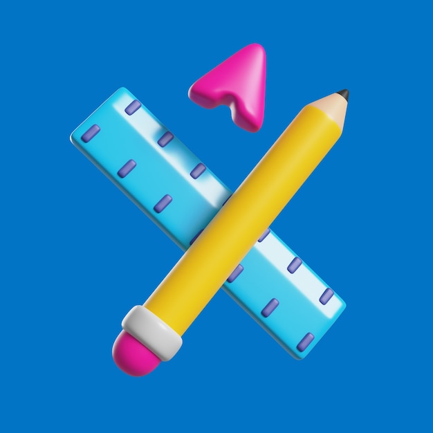 3D Icon Featuring Pencil and Ruler – Download Free Stock Photo