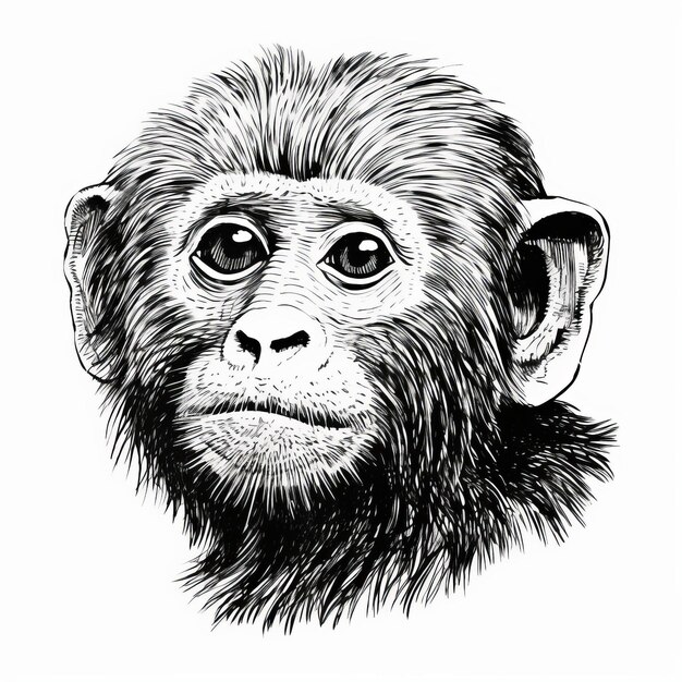 Realistic Chimpanzee Portrait Illustration In Black And White – Free Download