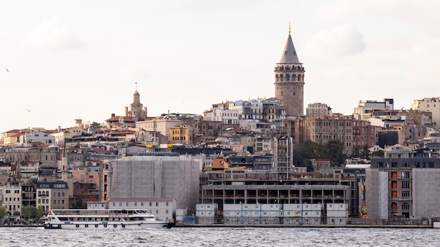 District View Featuring Residential Buildings and Galata Tower in Istanbul’s Bosphorus Strait – Free to Download