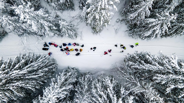 Aerial Drone View of a Winter Hiking Tour in the Carpathians, Romania – Free Stock Photo for Download