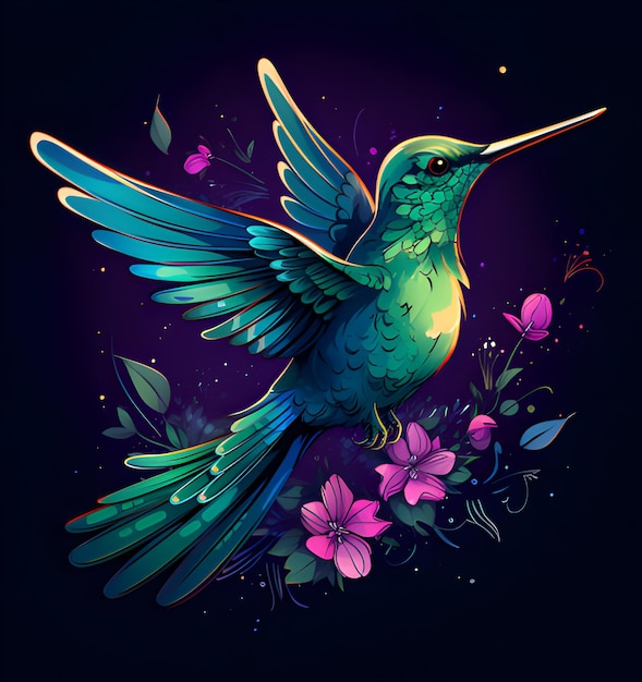 Colorful Hummingbird Illustration on Black Background – Free Download