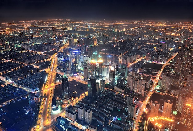 Stunning Aerial View of Shanghai at Night – Free Download