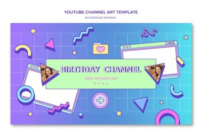 Flat 90s Nostalgic Birthday YouTube Channel Art – Free Download