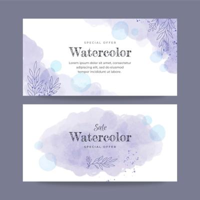 Horizontal Watercolor Hand-Drawn Banners Set – Free Download