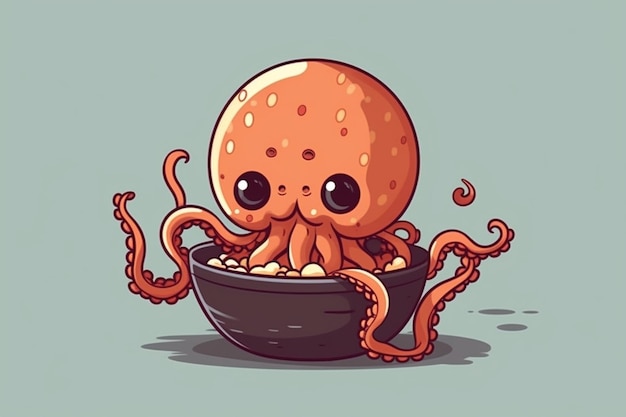 Cute Cartoon Octopus Enjoying Ramen Noodles – Free Download