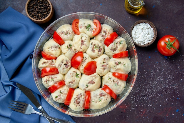 Raw Dough Pieces with Ground Meat and Tomatoes – Free Stock Photo for Download