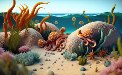 An Illustration of an Octopus and Seaweed – Free Stock Photo, Download for Free