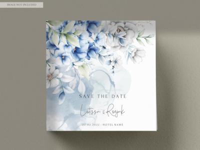 Beautiful Grey and Blue Floral Arrangement Wedding Invitation Card – Free Download