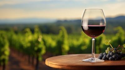 A Glass of Wine on an Old Table with a Vineyard Background – Free Download