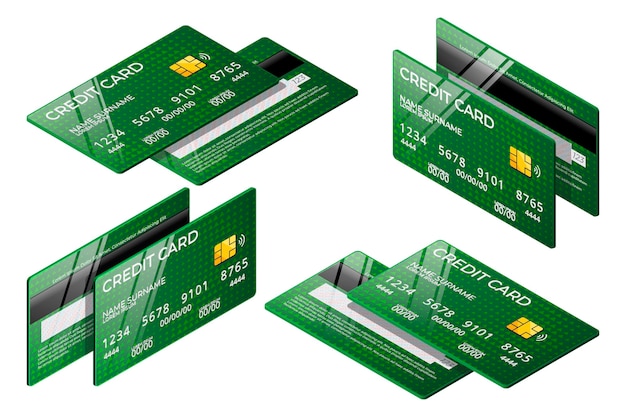 Isometric Green Credit Card Collection – Free Download