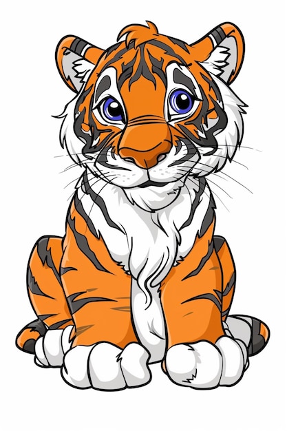 Bold Line Art Cartoon Tiger Vector for Kids Coloring Book – Free Download