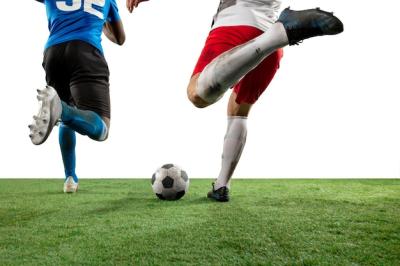 Close-Up Action of Professional Soccer Players Fighting for the Ball | Free Download