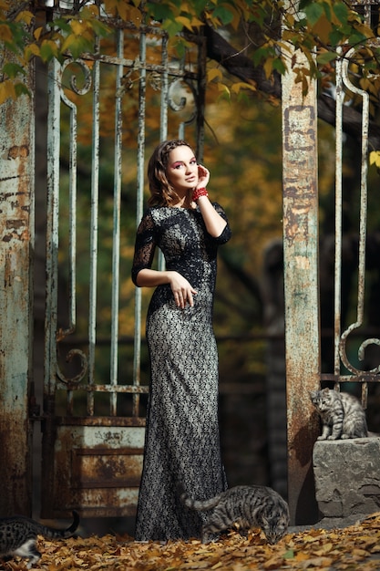 Woman with Cats by a Rusty Iron Fence – Free Stock Photo, Download Free