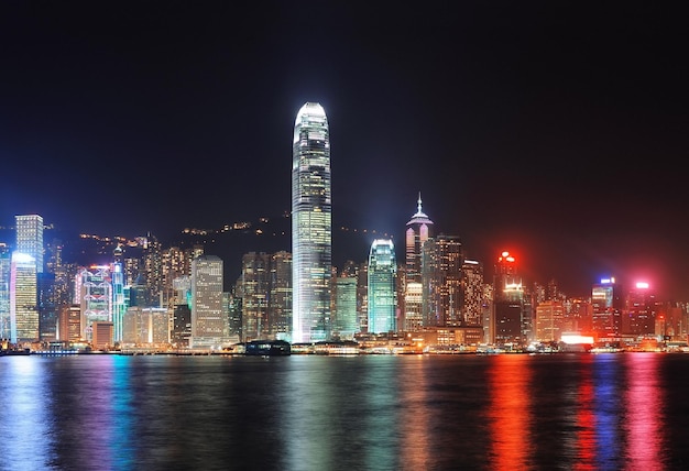 Stunning Hong Kong City Skyline at Night Over Victoria Harbor â Free Download