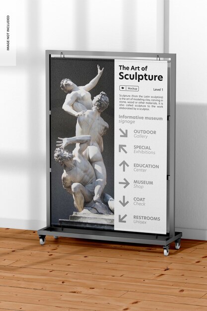 Exhibition Signage with Wheels Mockup – Right View for Free Download