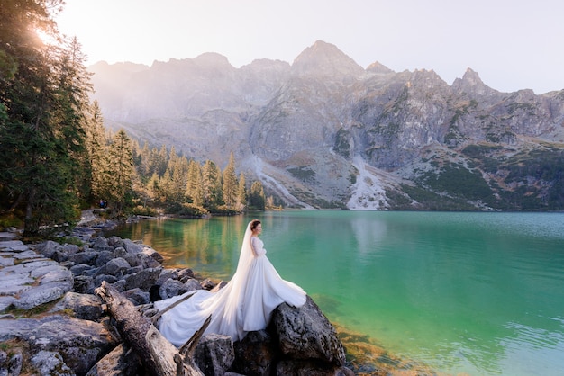 Attractive Bride by Highland Lake with Autumn Mountain View – Free Download