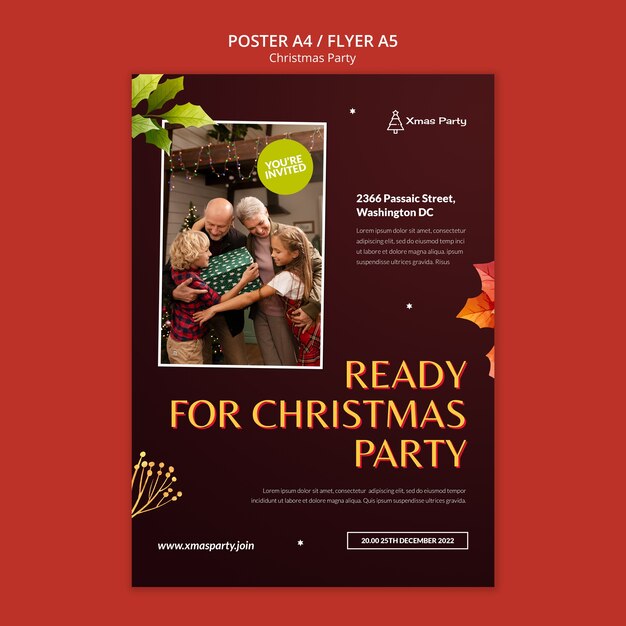 Realistic Christmas Party Poster Template – Free Download